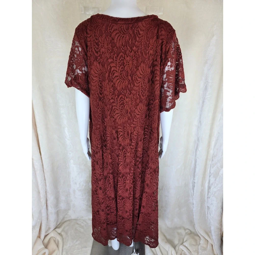 Torrid Rust Brown Floral Lace Drop Waist Midi Dress‎ Plus Size 6 6X Short Sleeve